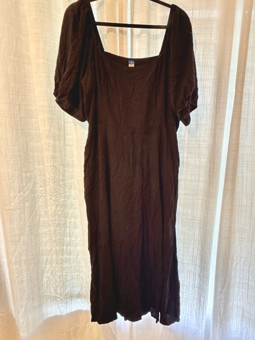 Old Navy Black Maxi Dress XL Tall Square Neck Puff Sleeve Smocked
